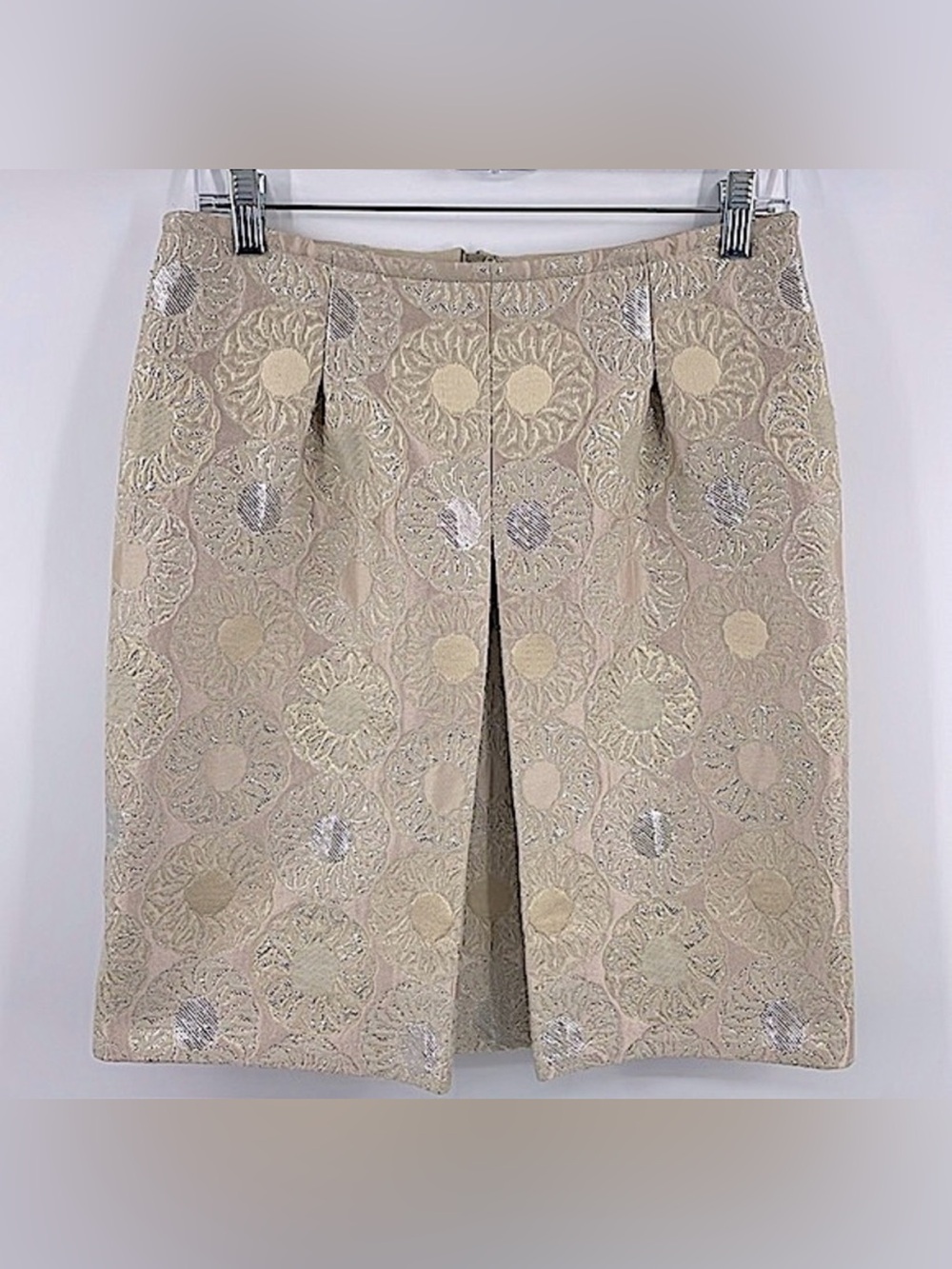 NWT Brooks Brothers Blush Pink & Cream Metallic Jacquard Pleated Skirt Size 6